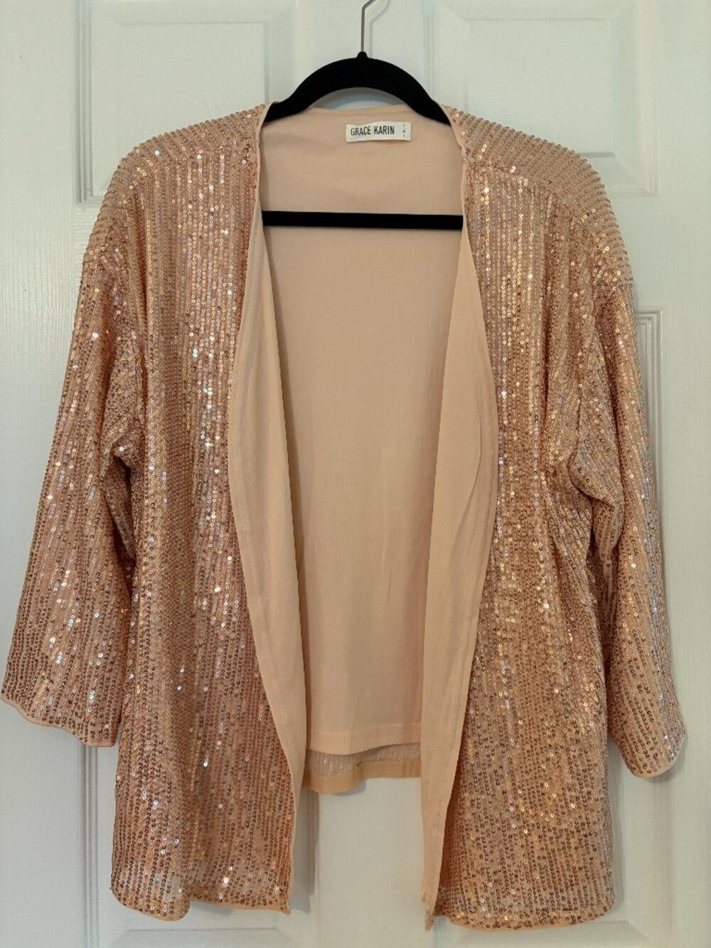 Sequin Open Front Jacket in Champagne